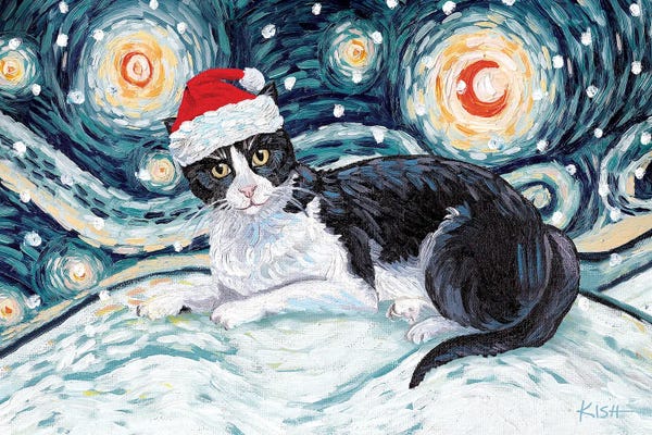 Tuxedo Cats: Tuxedo Cat On A Snowy Night by Gretchen KISH Serrano