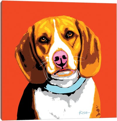 Beagle Orange Woofhol Canvas Art Print - Beagle Art