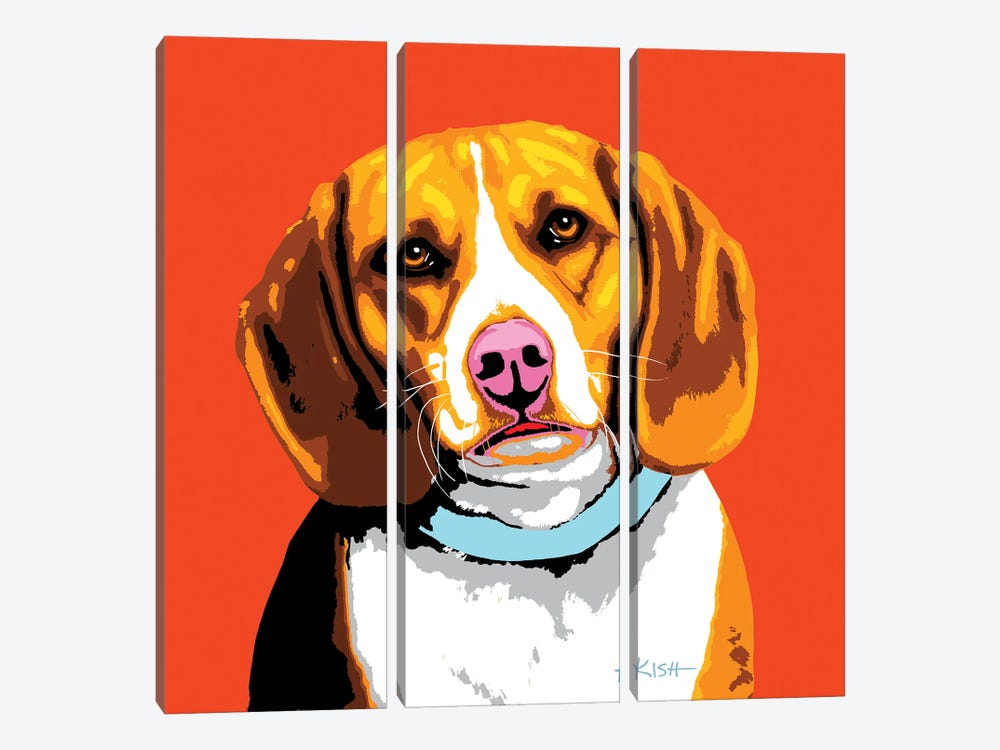 Beagle Orange Woofhol by Gretchen Kish Serrano 3-piece Canvas Wall Art