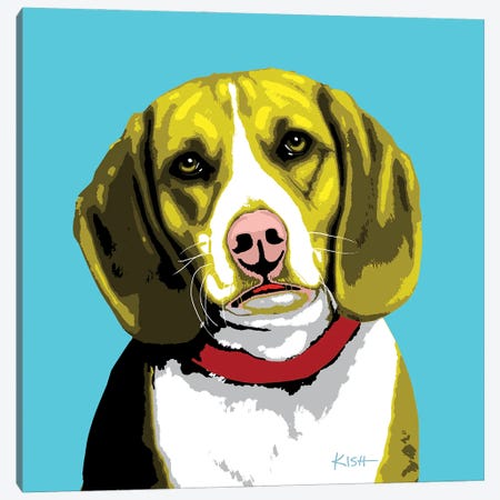 Beagle Teal Woofhol Canvas Print #GKS308} by Gretchen Kish Serrano Canvas Art