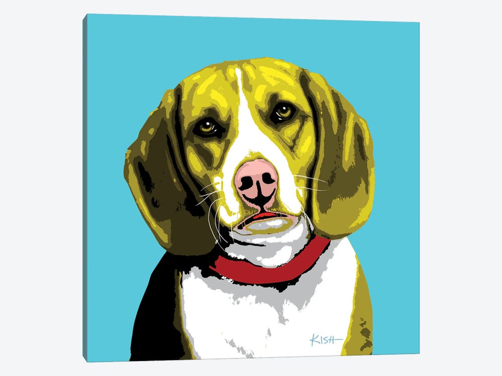 Beagle Teal Woofhol by Gretchen Kish Serrano 1-piece Canvas Art