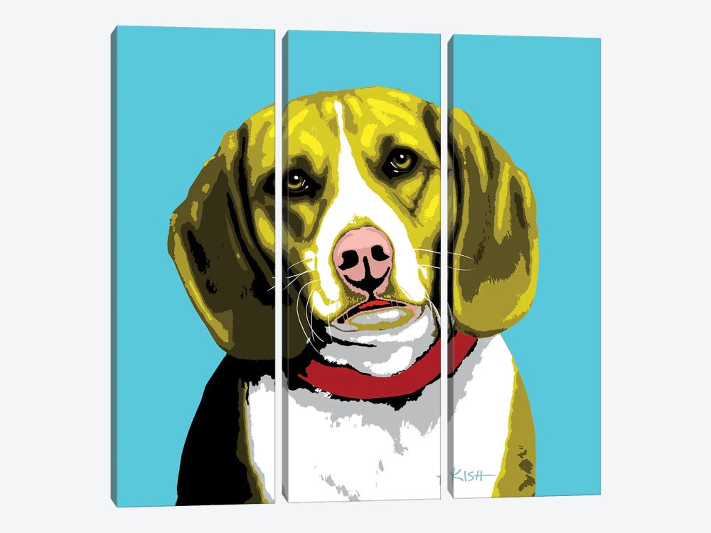 Beagle Teal Woofhol by Gretchen Kish Serrano 3-piece Canvas Artwork