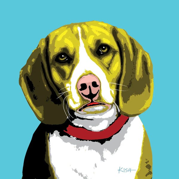 Beagles: Beagle Teal Woofhol by Gretchen KISH Serrano