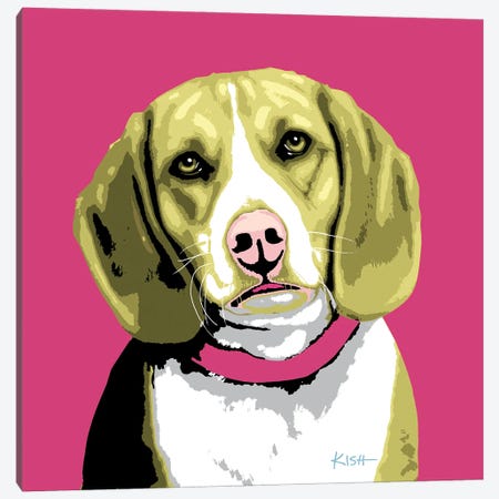 Beagle Pink Woofhol Canvas Print #GKS309} by Gretchen Kish Serrano Canvas Artwork