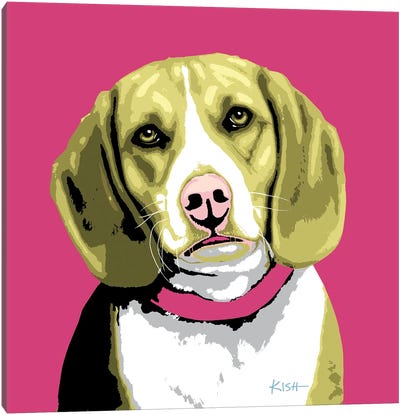 Beagle Pink Woofhol Canvas Art Print - Beagle Art