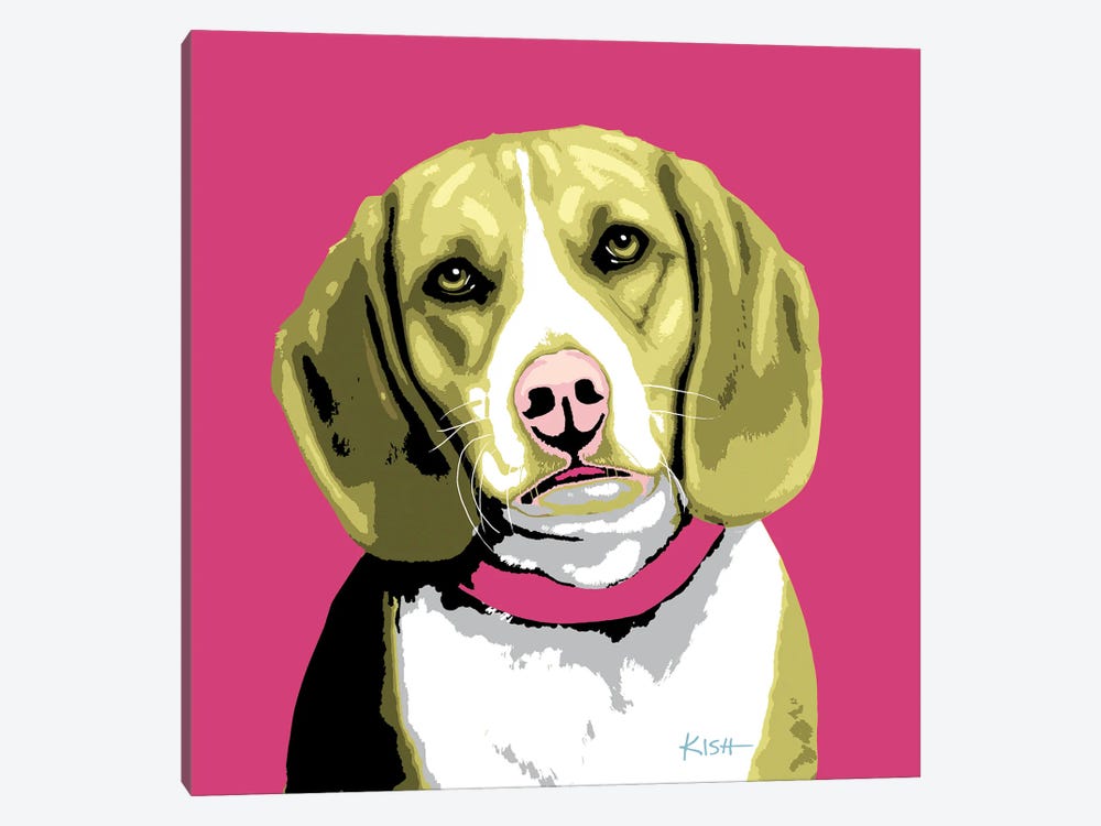 Beagle Pink Woofhol by Gretchen Kish Serrano 1-piece Canvas Print