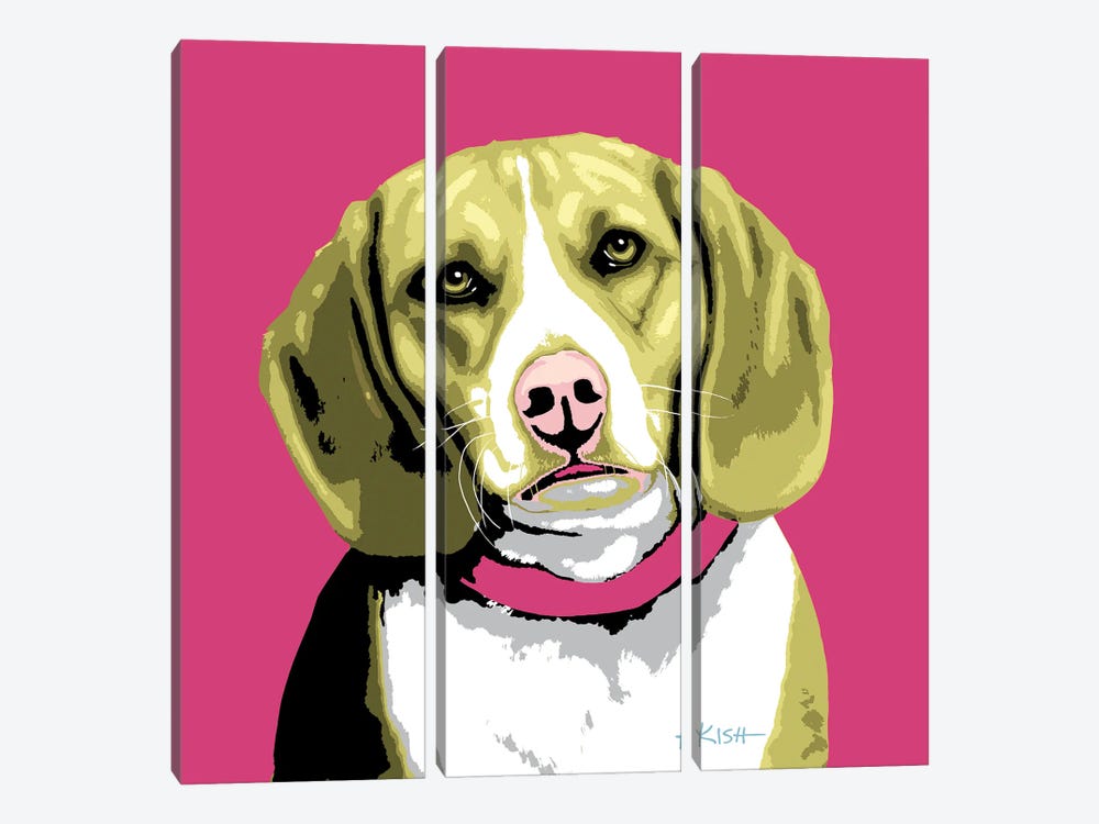 Beagle Pink Woofhol by Gretchen Kish Serrano 3-piece Canvas Art Print