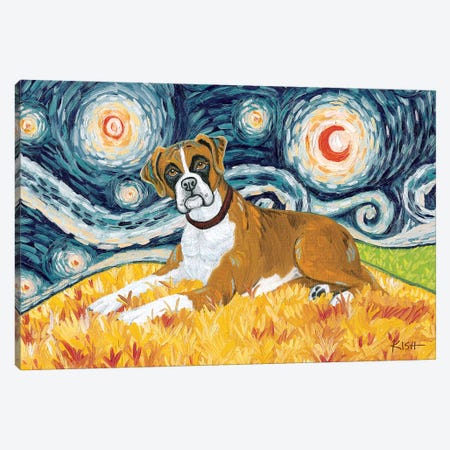 Boxer On A Starry Night Canvas Print #GKS30} by Gretchen Kish Serrano Canvas Wall Art