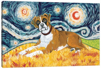 Boxer On A Starry Night Canvas Art Print - Pupsterpieces