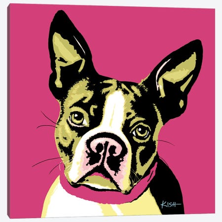 Boston Terrier Pink Woofhol Canvas Print #GKS313} by Gretchen Kish Serrano Canvas Art Print
