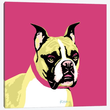 Boxer Pink Woofhol Canvas Print #GKS317} by Gretchen Kish Serrano Canvas Wall Art