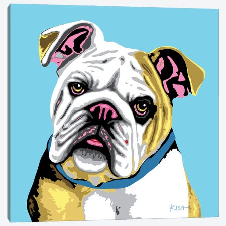 Bulldog Blue Woofhol Canvas Print #GKS319} by Gretchen Kish Serrano Canvas Art Print