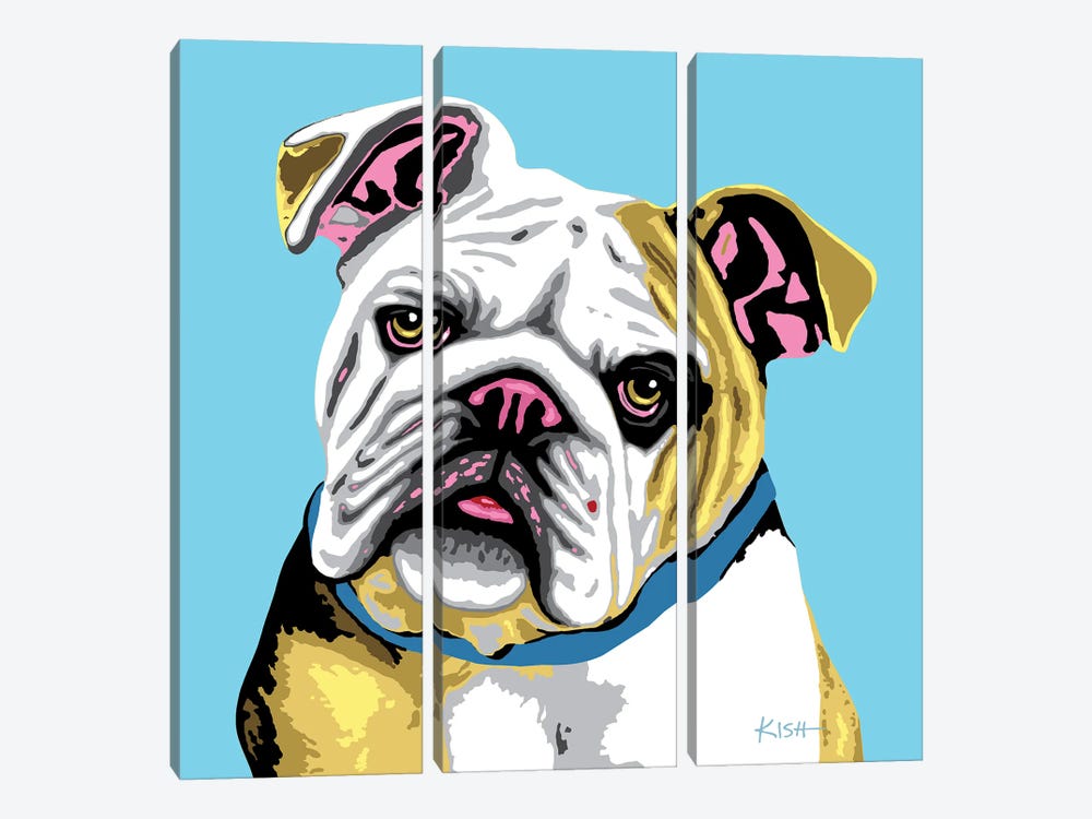 Bulldog Blue Woofhol by Gretchen Kish Serrano 3-piece Canvas Wall Art