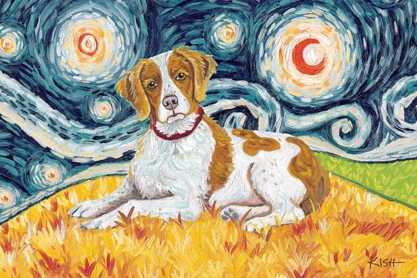 Spaniels: Brittany On A Starry Night by Gretchen KISH Serrano