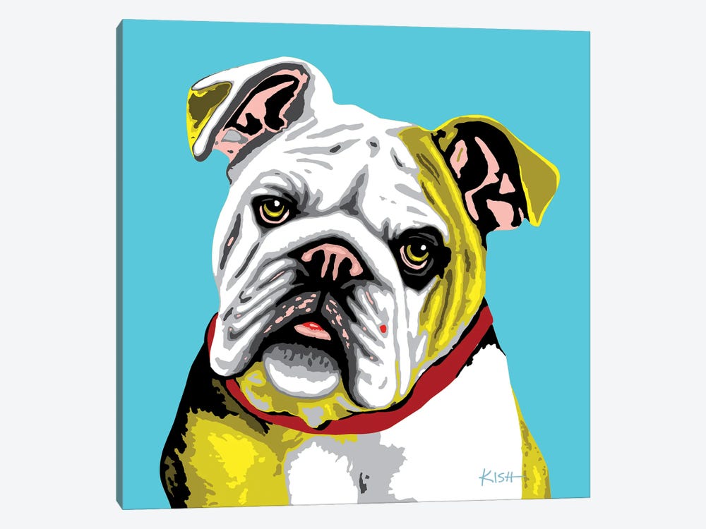 Bulldog Teal Woofhol by Gretchen Kish Serrano 1-piece Canvas Art