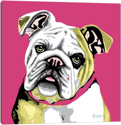 Bulldog Pink Woofhol Canvas Art Print - Bulldog Art