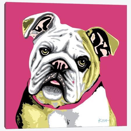 Bulldog Pink Woofhol Canvas Print #GKS321} by Gretchen Kish Serrano Canvas Wall Art