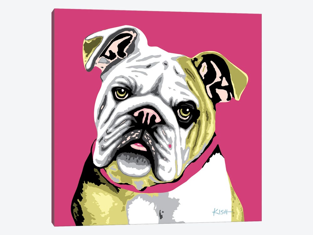 Bulldog Pink Woofhol by Gretchen Kish Serrano 1-piece Art Print