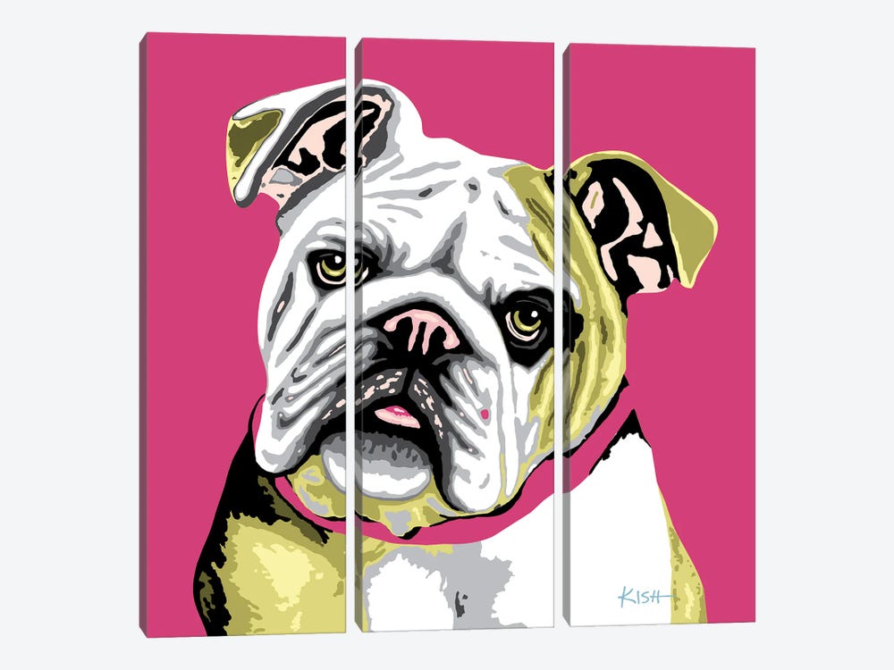 Bulldog Pink Woofhol by Gretchen Kish Serrano 3-piece Canvas Art Print