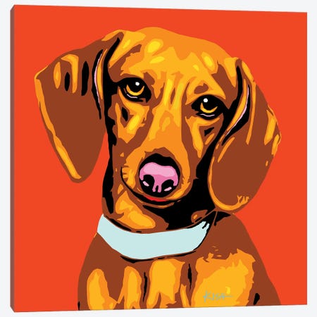 Dachshund Orange Woofhol Canvas Print #GKS322} by Gretchen Kish Serrano Canvas Artwork