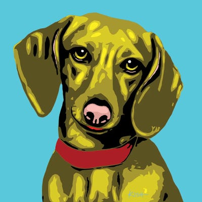 Dachshund Teal Woofhol by Gretchen KISH Serrano metal wall art