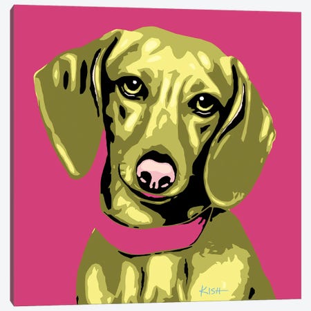 Dachshund Pink Woofhol Canvas Print #GKS325} by Gretchen Kish Serrano Art Print