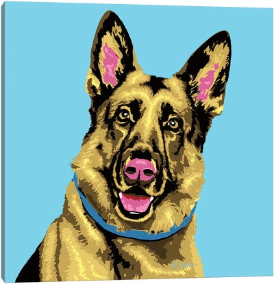 German Shepherd Blue Woofhol Canvas Art Print - Similar to Andy Warhol