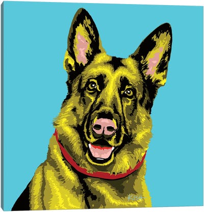 German Shepherd Teal Woofhol Canvas Art Print - Similar to Andy Warhol