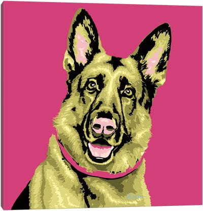German Shepherd Pink Woofhol Canvas Art Print - Similar to Andy Warhol