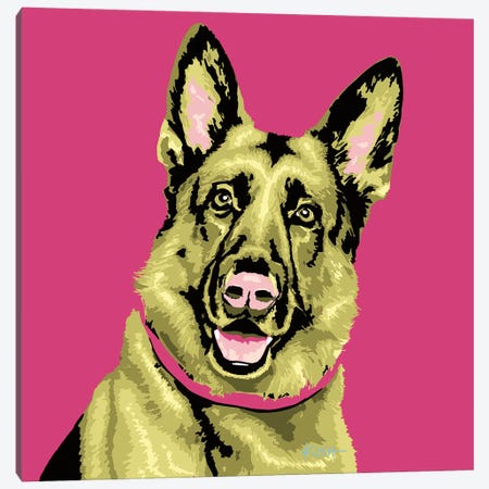 German Shepherd Pink Woofhol Canvas Print #GKS329} by Gretchen Kish Serrano Canvas Artwork