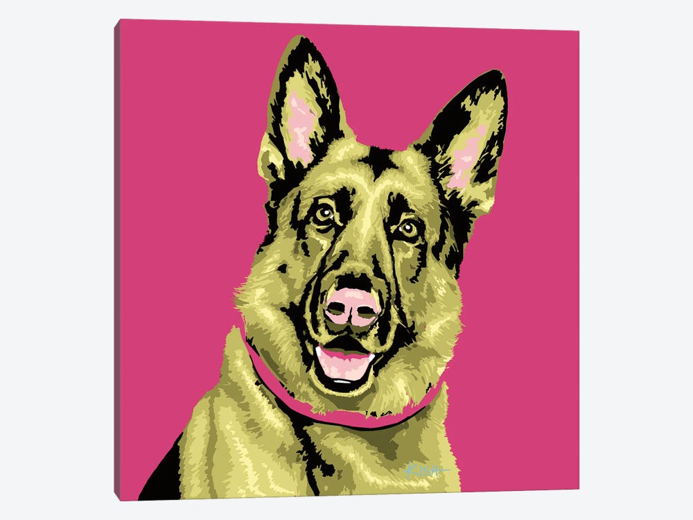German Shepherd Pink Woofhol by Gretchen Kish Serrano 1-piece Art Print