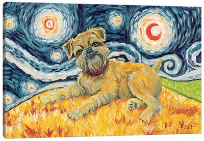 Brussels Griffon On A Starry Night Canvas Art Print - Gretchen Kish Serrano