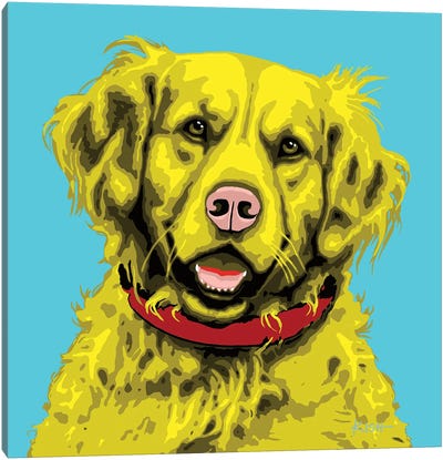 Golden Retriever Teal Woofhol Canvas Art Print - Similar to Andy Warhol