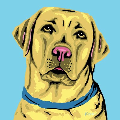 Yellow Lab Blue Woofhol by Gretchen KISH Serrano multi panel art