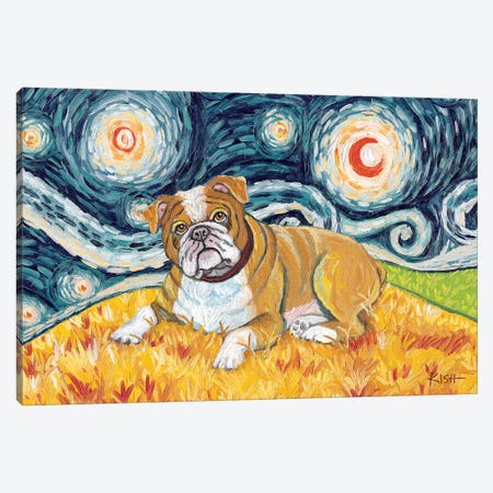 Bulldog On A Starry Night Canvas Print #GKS33} by Gretchen Kish Serrano Canvas Art