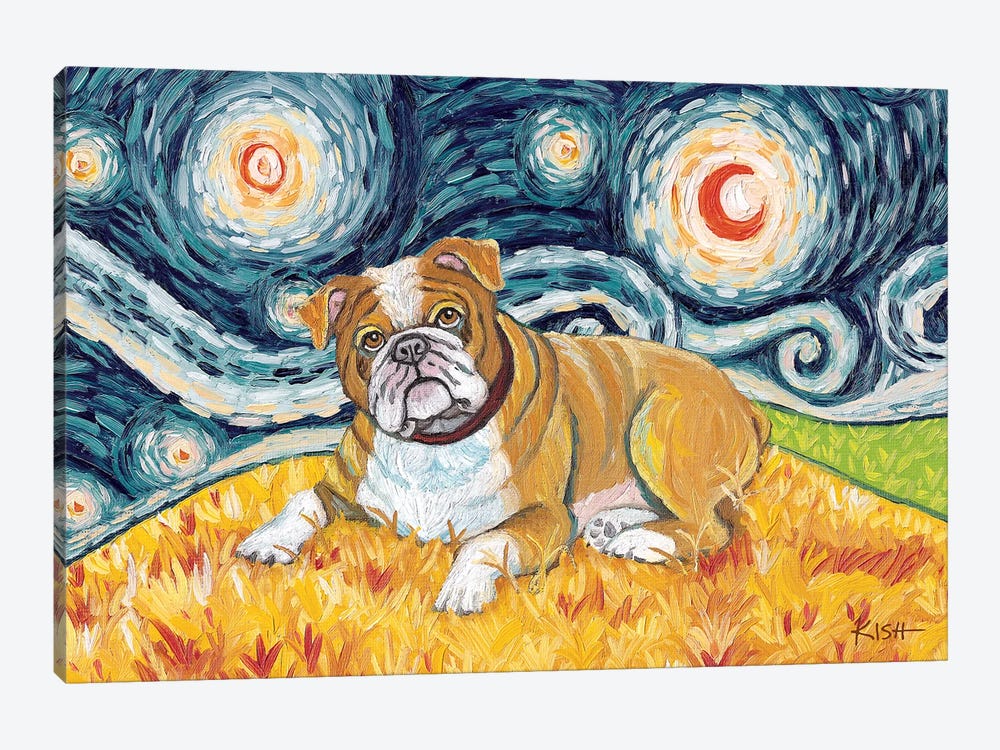 Bulldog On A Starry Night by Gretchen Kish Serrano 1-piece Canvas Art Print
