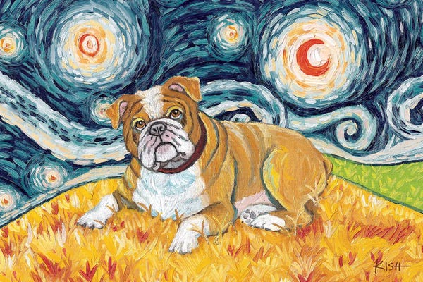 Starry Night Collection: Bulldog On A Starry Night by Gretchen KISH Serrano