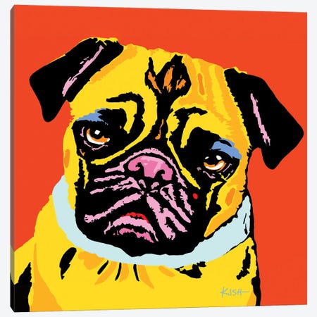 Pug Orange Woofhol Canvas Print #GKS342} by Gretchen Kish Serrano Canvas Artwork