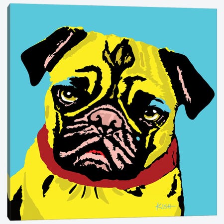 Pug Teal Woofhol Canvas Print #GKS344} by Gretchen Kish Serrano Canvas Art Print