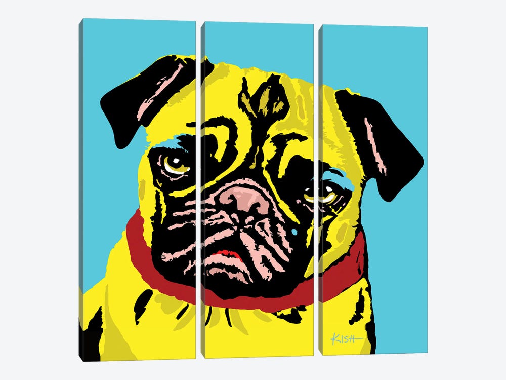Pug Teal Woofhol by Gretchen Kish Serrano 3-piece Canvas Wall Art