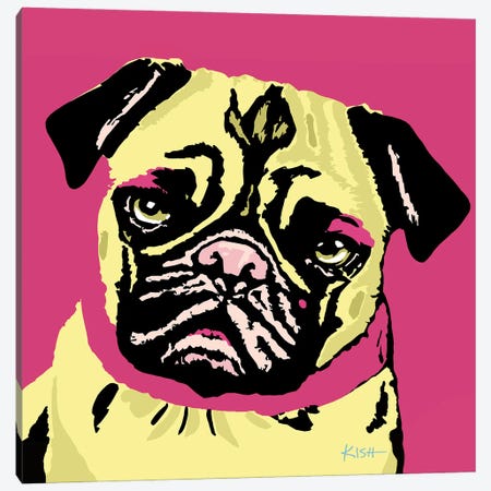 Pug Pink Woofhol Canvas Print #GKS345} by Gretchen Kish Serrano Canvas Print