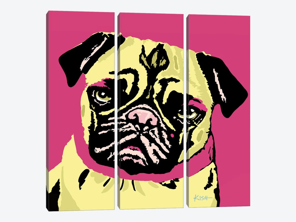 Pug Pink Woofhol by Gretchen Kish Serrano 3-piece Art Print
