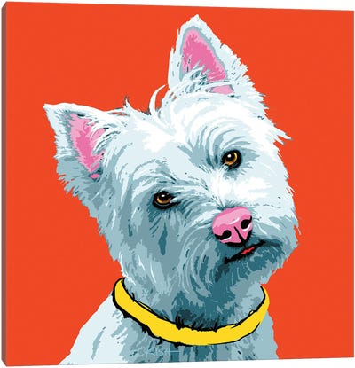 Westie Orange Woofhol Canvas Art Print - West Highland White Terrier Art