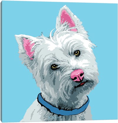 Westie Blue Woofhol Canvas Art Print - West Highland White Terrier Art