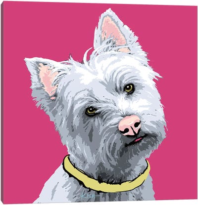 Westie Pink Woofhol Canvas Art Print - West Highland White Terrier Art