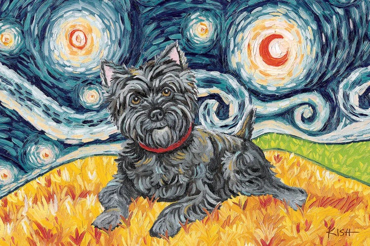 Cairn Terrier On A Starry Night Dark