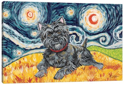 Cairn Terrier On A Starry Night Dark Canvas Art Print - Gretchen Kish Serrano