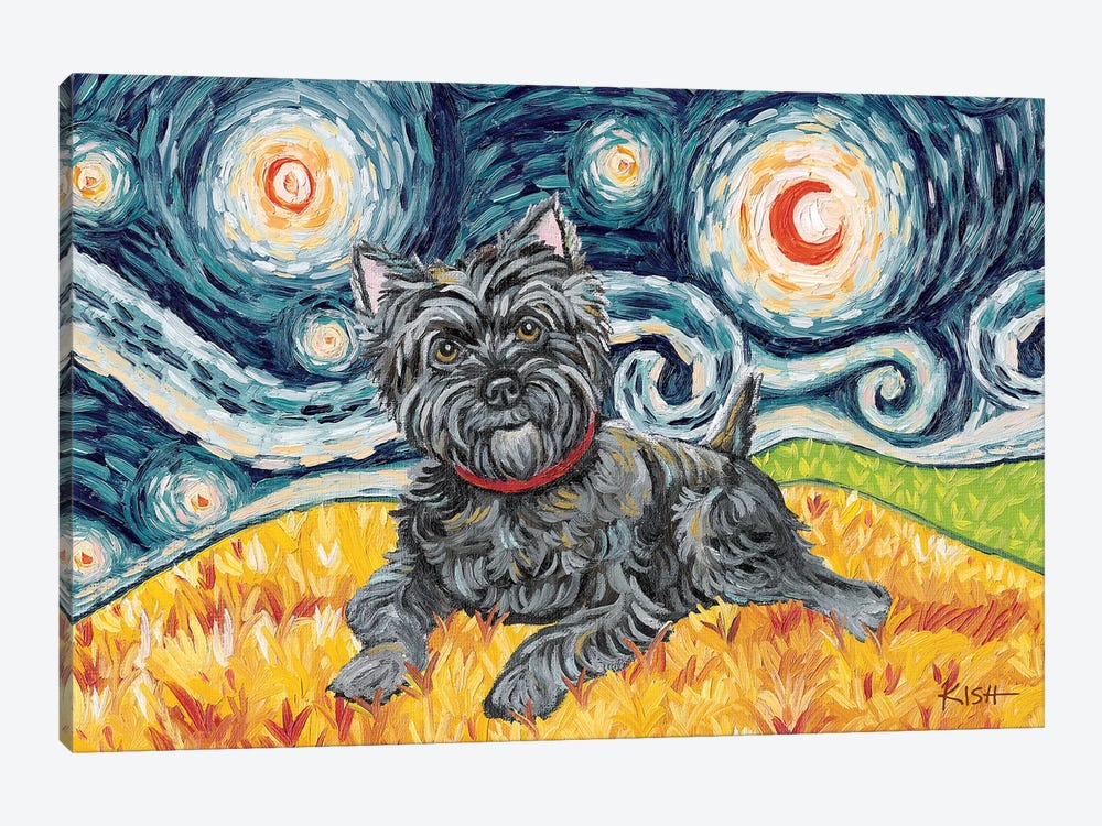Cairn Terrier On A Starry Night Dark by Gretchen Kish Serrano 1-piece Canvas Artwork