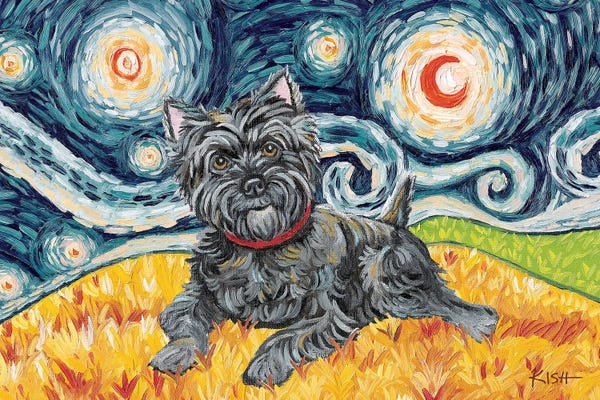 Cairn Terriers: Cairn Terrier On A Starry Night Dark by Gretchen KISH Serrano