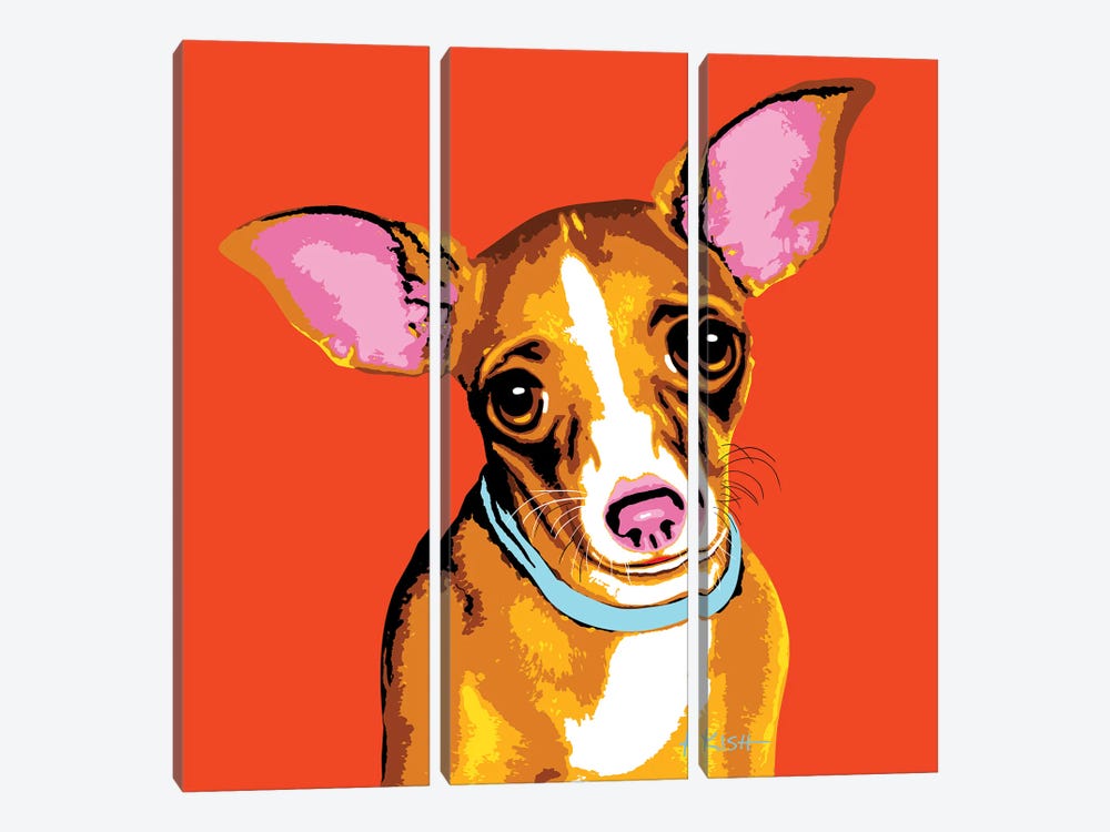 Chihuahua Orange Woofhol by Gretchen Kish Serrano 3-piece Canvas Art Print
